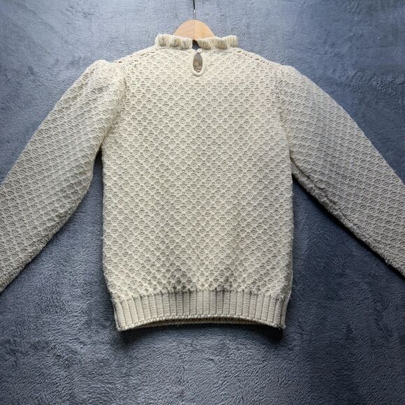 Vintage Cream Sweater Womens Large Boho Granola Ethereal Wool Ruffle 80s Y2K 90s - Picture 11 of 13